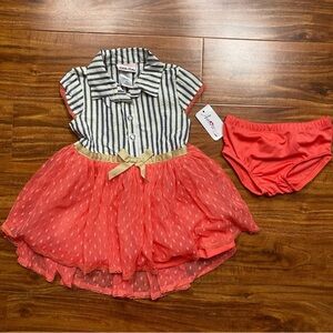 NWT New Baby Girl Little Lass Striped & Polka Dot Tulle Dress Size 18M Girly